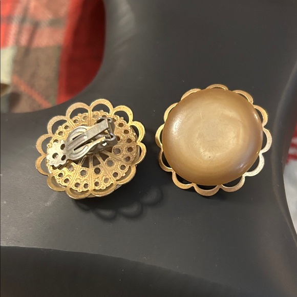 Jewelry - Elegant Gold and Tan Clip-On Earrings